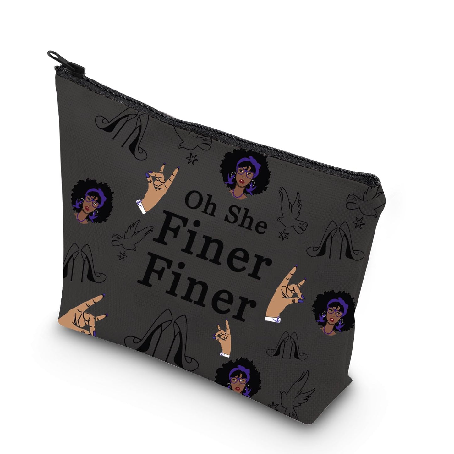 TSOTMO Zeta Social Worker Gift Oh She Finer Finer Makeup Zipper Pouch Bag For Women Sister Greek Sorority Cosmetic Bag ZPB Gift(BLK-Finer Finer)