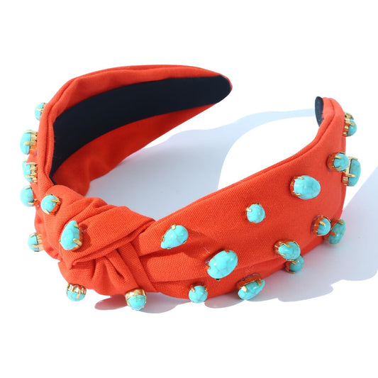 CULHEITE Jeweled Headbands for Women Embellished Crystal Hair Band Turquoise Baroque Style Red Headband for Girls Fashion Hair Accessories