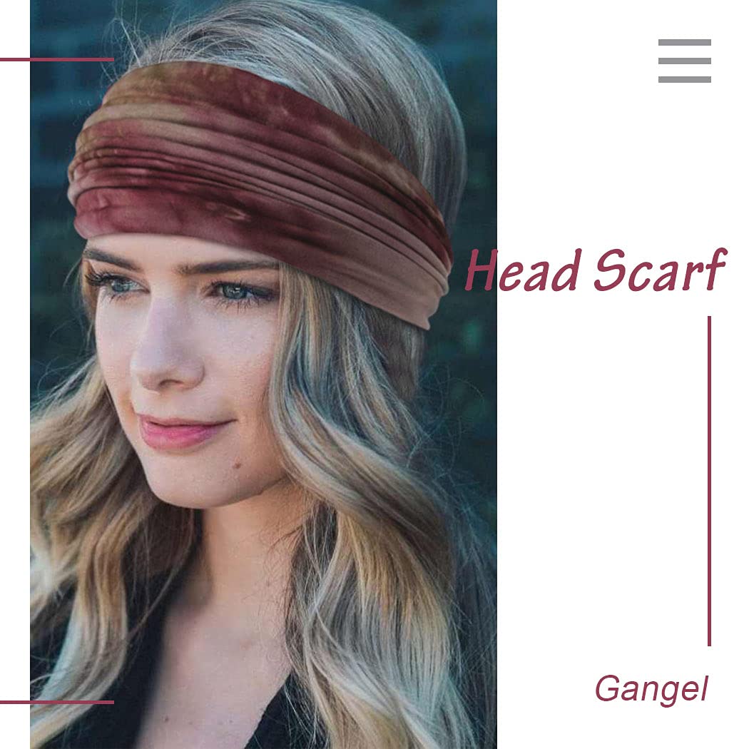 Gangel Tie Dye Headbands Wide Turban Knotted Head Wraps Boho Hair Scarf Yoga Hair Accessories for Women and Girls(Pack of 4) (Type A)