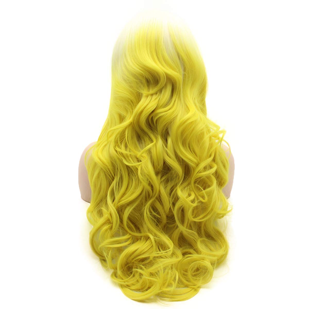 Meiyite Hair Wavy Long 26inch Blonde Root Yellow Ombre Heavy Density Realistic Synthetic Lace Front Wigs