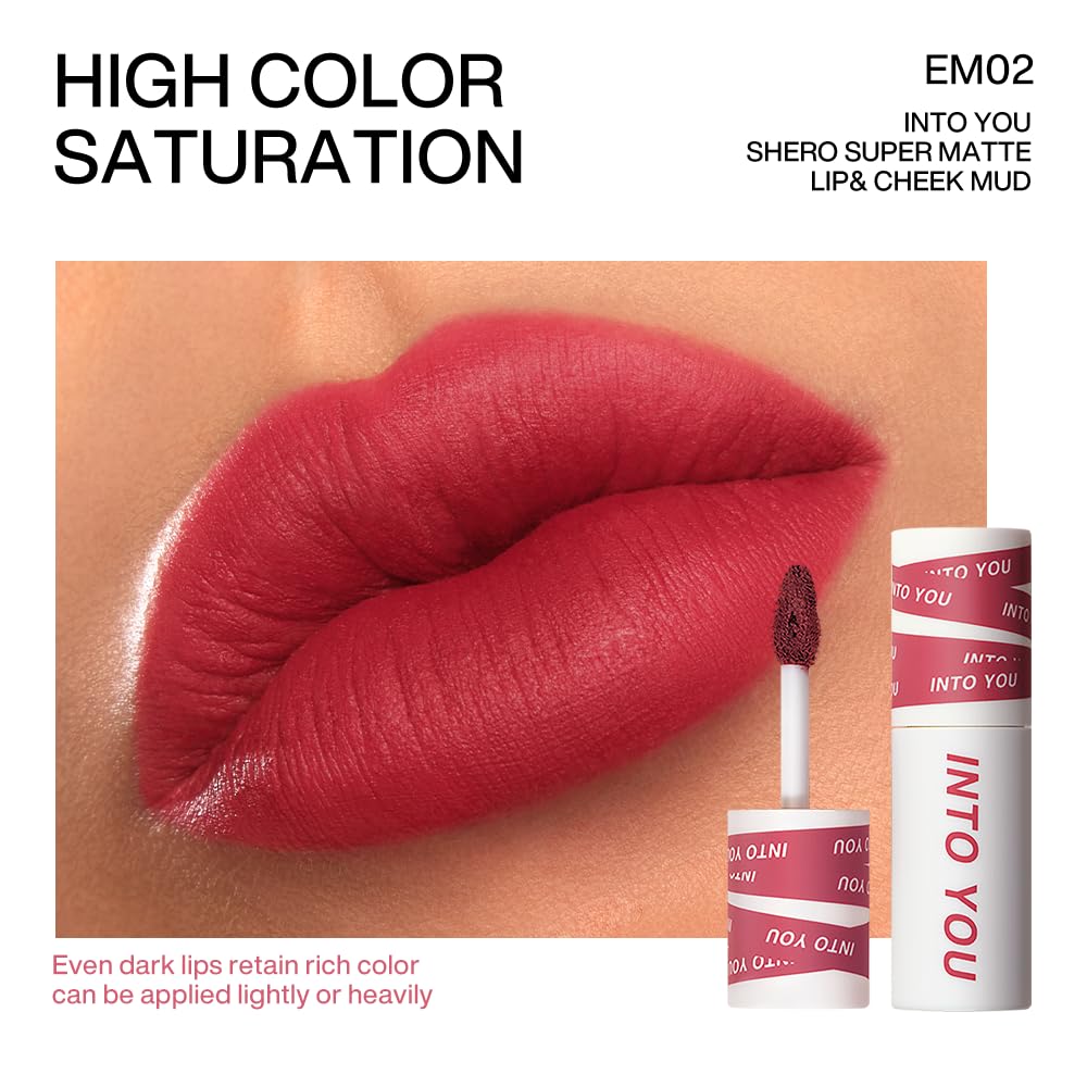 INTO YOU Matte Lipstick for Women, Matte Red Lipstick Long Lasting, Multi-Purpose for Lips and Cheek, Non-Stick Cup Not Fade Lip Stain Makeup Cosmetics Official Directly (EM16)