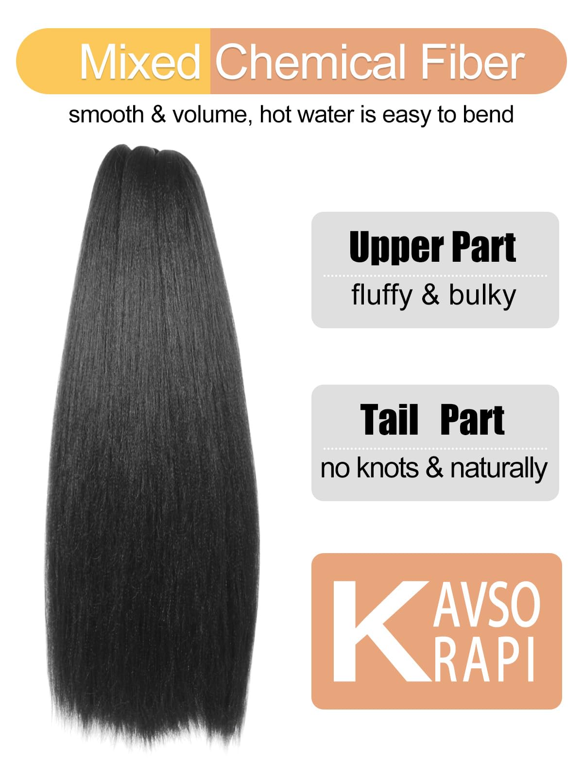 KAVSORAPI Braiding Hair 30 Inch Pre Stretched Hair Color 2 Long Straight Crochet Braids Yaki Texture Synthetic Hair 3 Packs (2#/Off Black)