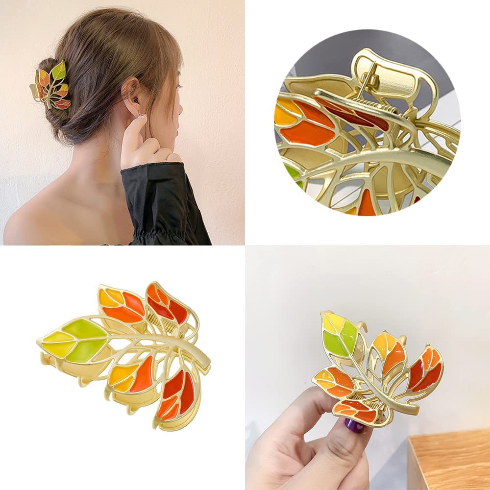 Eddie Munson Flower Leaf Hair Claw Clips Set for Women Girls-Butterfly Metal Large Hairpin Claw Clips-Hair Accessories for Thin Hair Thick Hair Long Hair Short Hair for Girls Women (3 PCS Leaf)