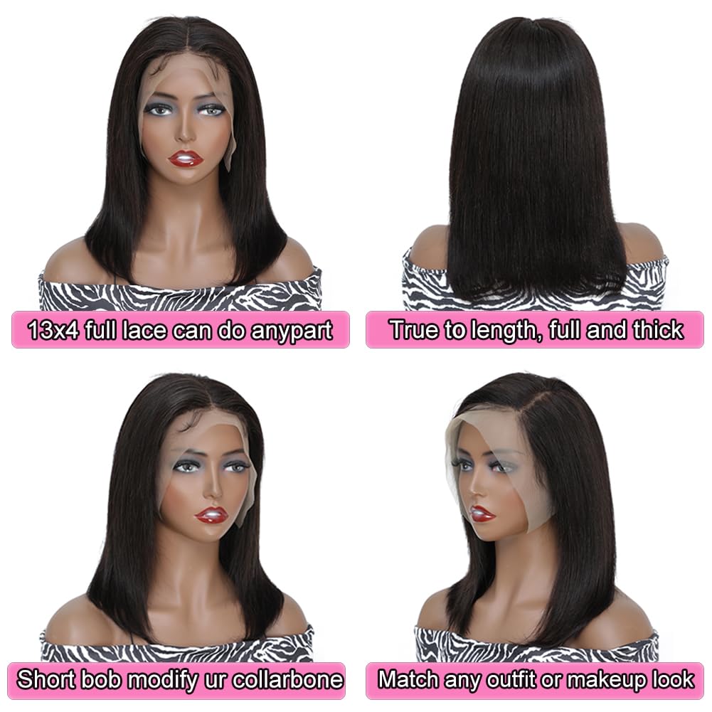 X-TRESS Short Bob Lace Front Wigs Human Hair 13x4 Transparent Lace Front Wigs Human Hair Pre-plucked Tiny Knots 12 Inch Glueless Straight Bob Wigs for Black Women Human Hair