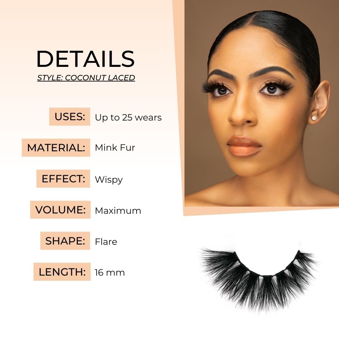 Hummingbird Kiss Coconut Laced 3D Mink Premium Lashes | Flare Wispy Lashes Volume | |Reusable up to 25 wears | Natural Look False lashes