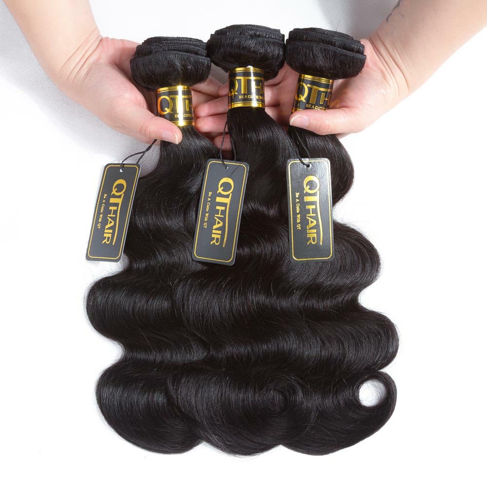 QTHAIR 14A Brazilian Virgin Hair Extension Body Wave 3 Bundles 300G 10 12 14inch Brazilian Body Wave Human Hair Weaves Brazilian Hair Bundles Body Wave Virgin Hair Extensions