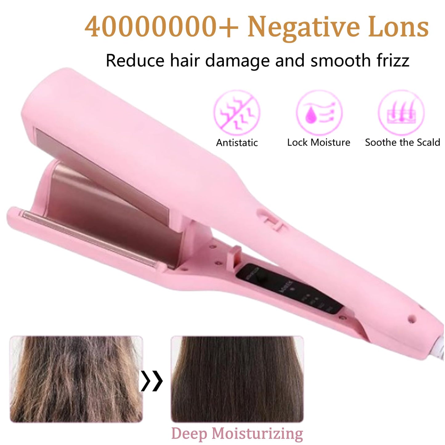 32mm (1.25") Wave Curling Iron, Hair Curling Iron with Anti-Scald Hair Crimper, Fast Heating Curling Wand for Women, 4 Temp Settings, Crimper Hair Iron for Wide Deep Waves (Pink)