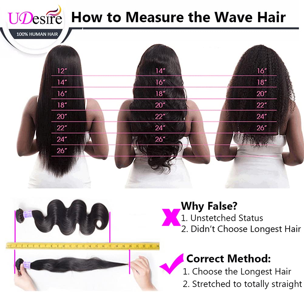 UDesire 12A Brazilian Body Wave Virgin Hair 3 Bundles 14 16 18inch 100% Unprocessed Virgin Human Hair Weave Bundles Natural Black Remy Hair