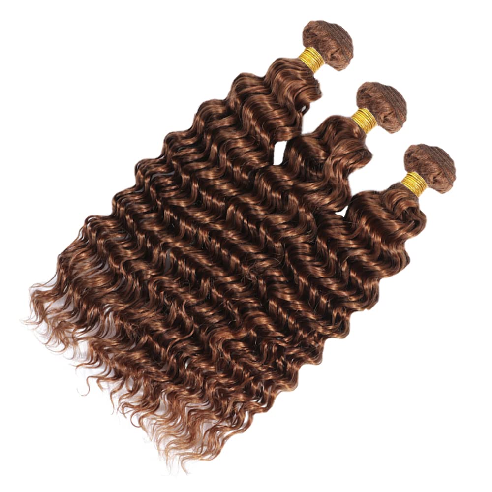 30 32 34 Inch Color #30 Deep Wave Bundles Brown Human Hair Bundles Peruvian Virgin Remy Hair Mixed Bundles Color #30 Bundles Human Hair Light Brown Deep Wave Bundles Hair Weave