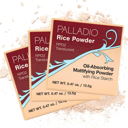 Palladio Rice Powder Loose Setting Powder Absorbs Oil Leaves Face Looking and Feeling Smooth Helps Makeup Last Longer For a Flawless Fresh Look Pack, Translucent, 1 Count, (Pack of 3)