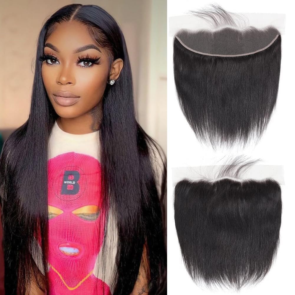 QTHAIR 14A 13x4 Transparent Lace Frontal 22 Inch Brazilian Straight Frontal Closure Human Hair 100% Unprocessed Virgin Ear to Ear Lace Frontal Human Hair Pre Plucked with Baby Hair 150% Density