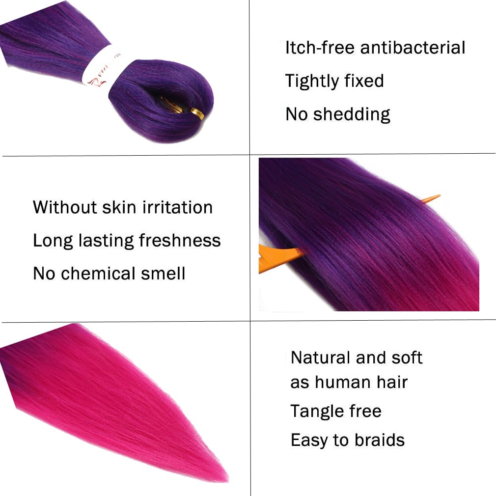 Pre Stretched Braiding Hair Extensions 30 Inch 3 Packs Long Professional Crochet Twist Braids Hair Synthetic Box Braiding Hair Hot Water Setting Soft Yaki Texture(30 Inch,Purple/227C)