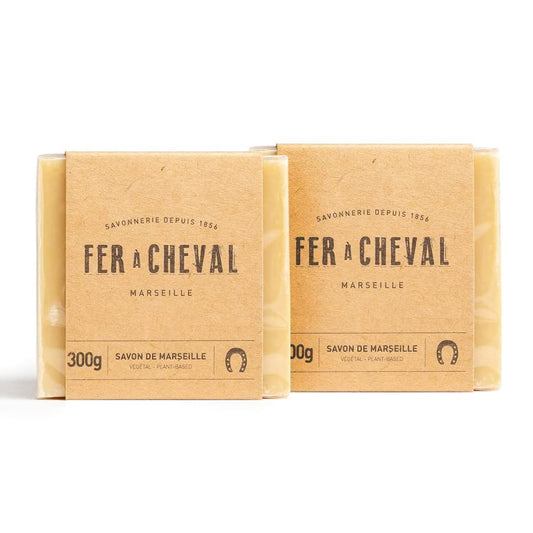 Fer à Cheval Pure Olive and Vegetal Authentic Savon De Marseille Soap Bar, Natural Hypoallergenic Soap Cubes with French Olive Oil, Vegetal 2 Pack, 300g