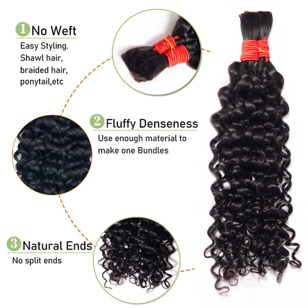 YOMIO Human Braiding Hair Water Wave Bulk 24 Inch 100g (1Pack-2Bundles) Human Hair for Braiding No Weft Human Hair Bundles for Braiding Wet and Wavy Human Hair Braiding Hair for Boho Braids