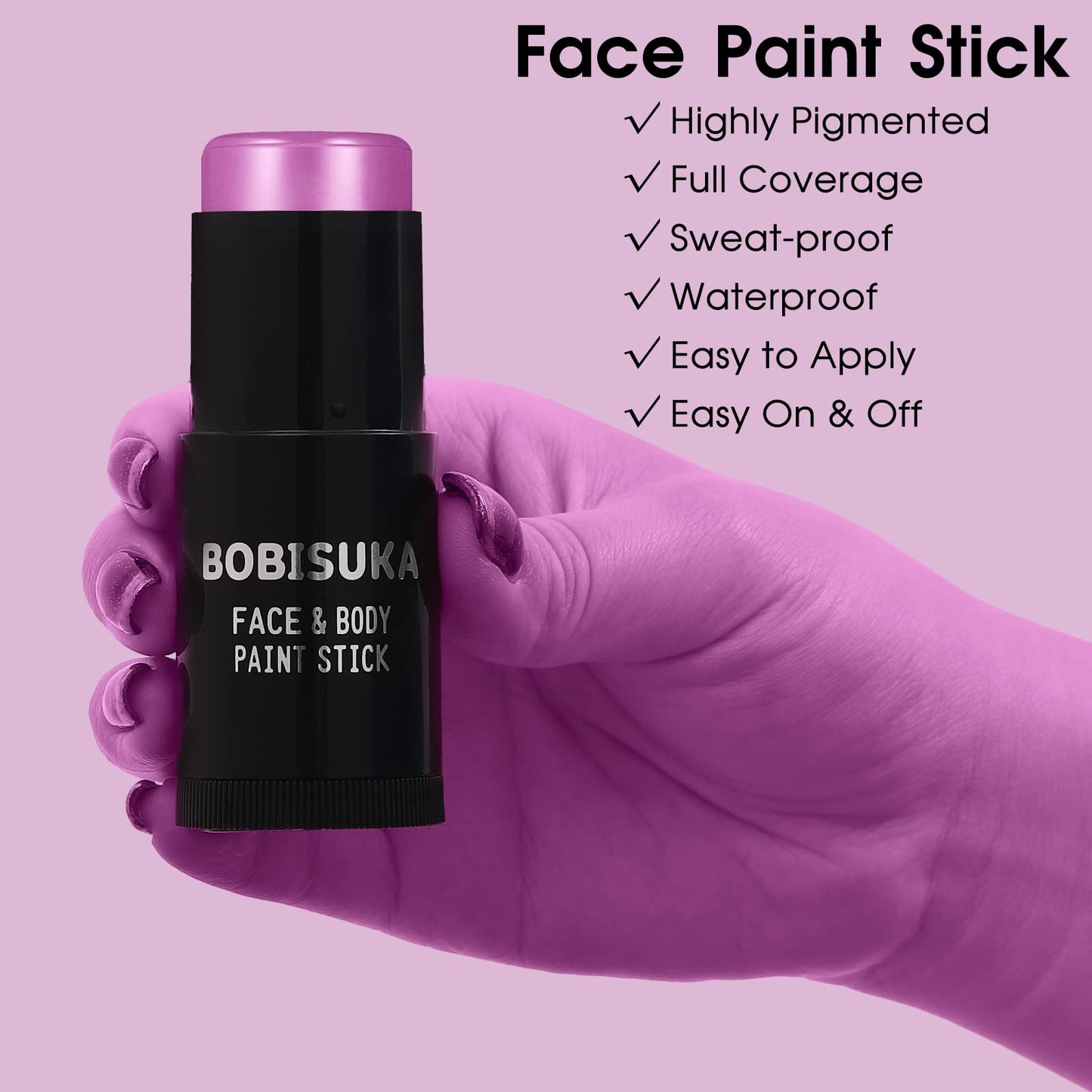 BOBISUKA Purple Face Body Paint Stick, Cream Blendable Eye Black Sticks for Sports, Waterproof Facepaints Foundation for Halloween Special Effects Ursula Widowmaker Dabi Cosplay Costume Parties SFX Makeup Kit