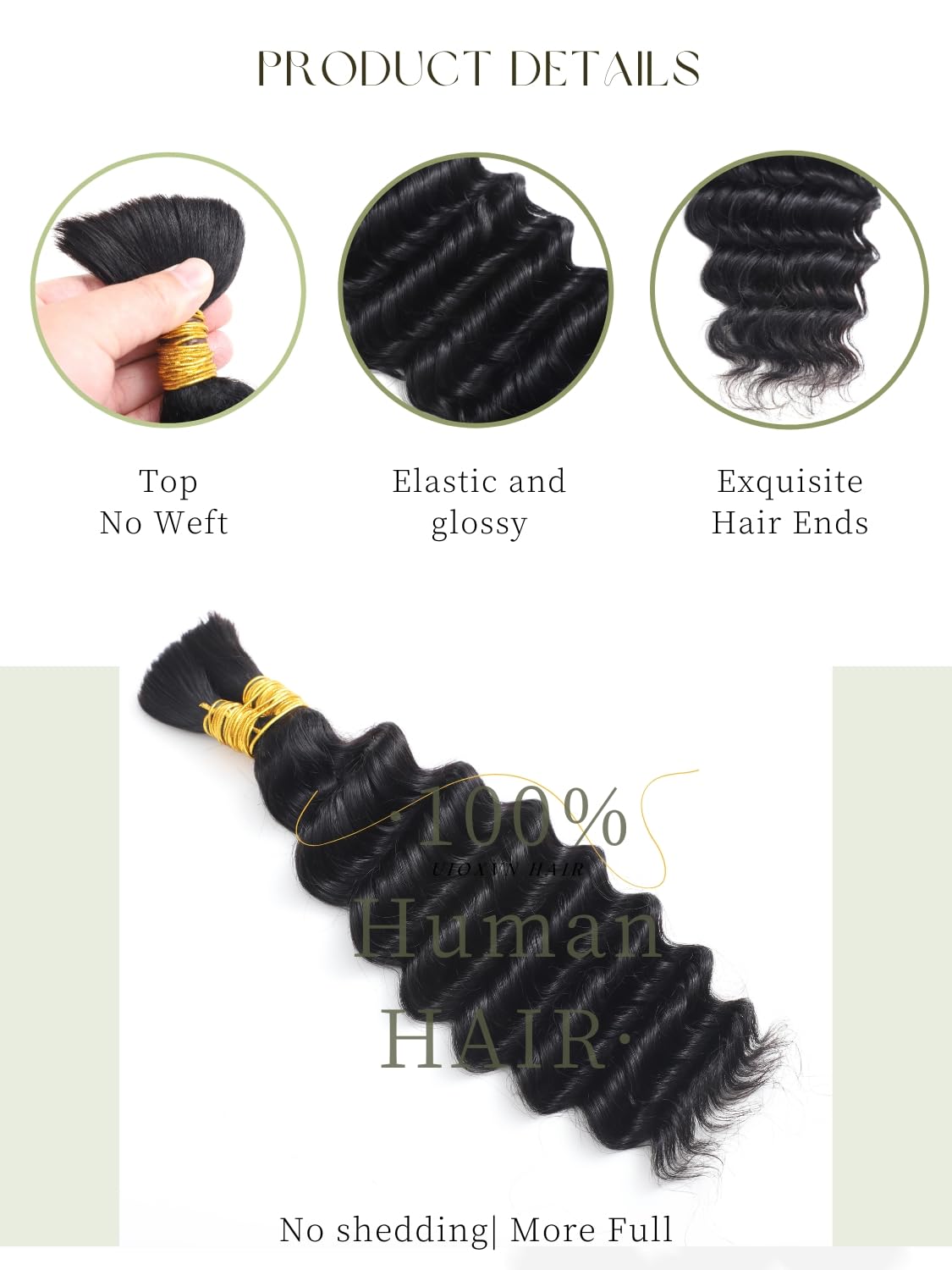 Human Braiding Hair 2Bundles 100g 22 Inch Deep Wave Bulk Human Hair for Braiding No Weft 12A Brazilian Virgin Curly Human Hair Extensions for Boho Braids Wet and Wavy Human Hair Braiding Hair