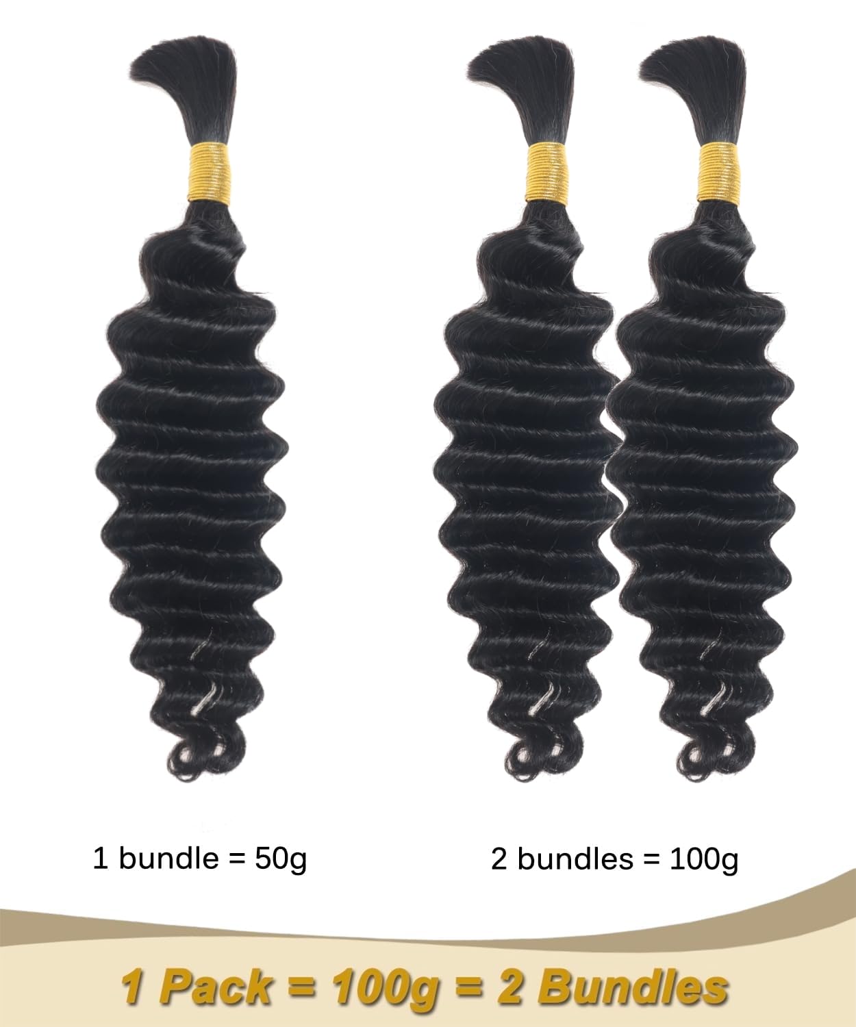 Human Braiding Hair Deep Wave Bulk Human Hair 20 Inch for Boho Braids Hair Extensions No Weft Brazilian Human Hair 2 Bundle Wet and Wavy Human Hair Braiding Hair Natural Black (1Pack-2 Bundle-100g)