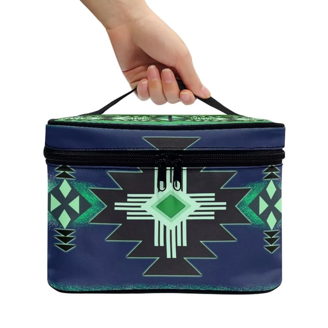 Horeset Native Indian Strip Cosmetic Bag with Compartments Southwest Style Travel Makeup Bag Water-resistant Makeup Organizer with Handle for Women Men