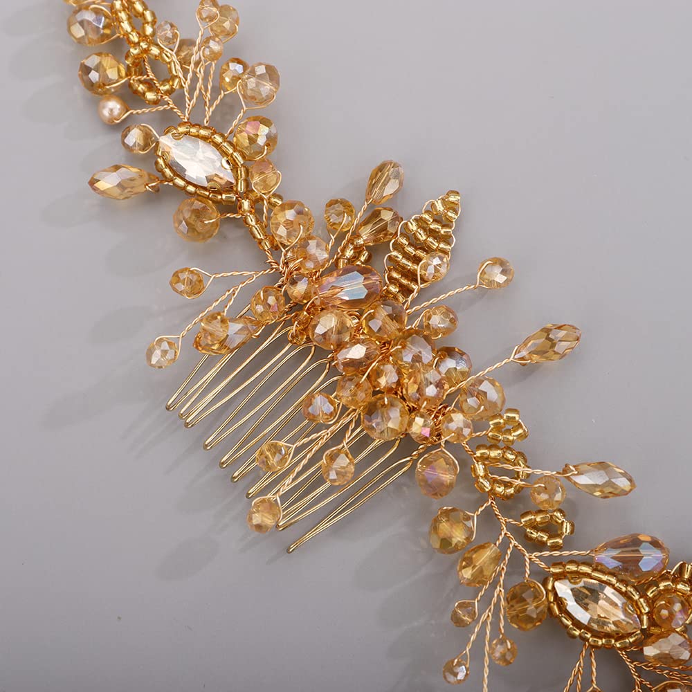 BERYUAN Cute Beads Hair Comb for Bride Women Girls Crystals Hair Comb Multi-Color Beaded Hair Comb GOLD