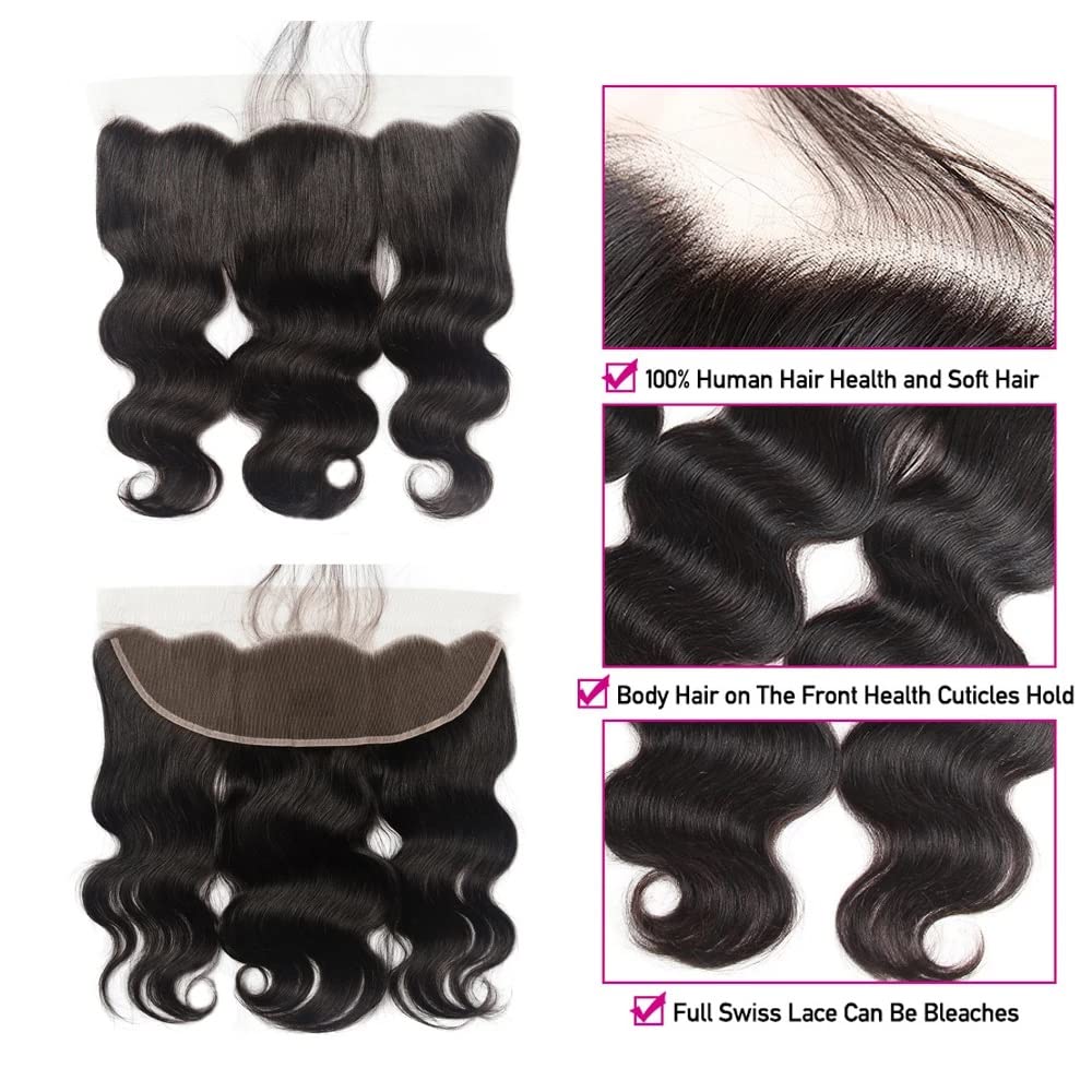 cuckoo Ear To Ear 13X4 Transparent HD Lace Frontal Closures Human Hair With Baby Hair Body Wave Lace Frontal Human Hair 130% Density Brazilian Virgin Human Hair Free Part Hairline Natural Color