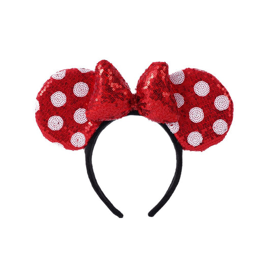 YOVECATHOU Mouse Deluxe Ear Bow Headbands Sequins Hairbands Women Hair Accessories For Cosplay Costume Party (Red White Dot)