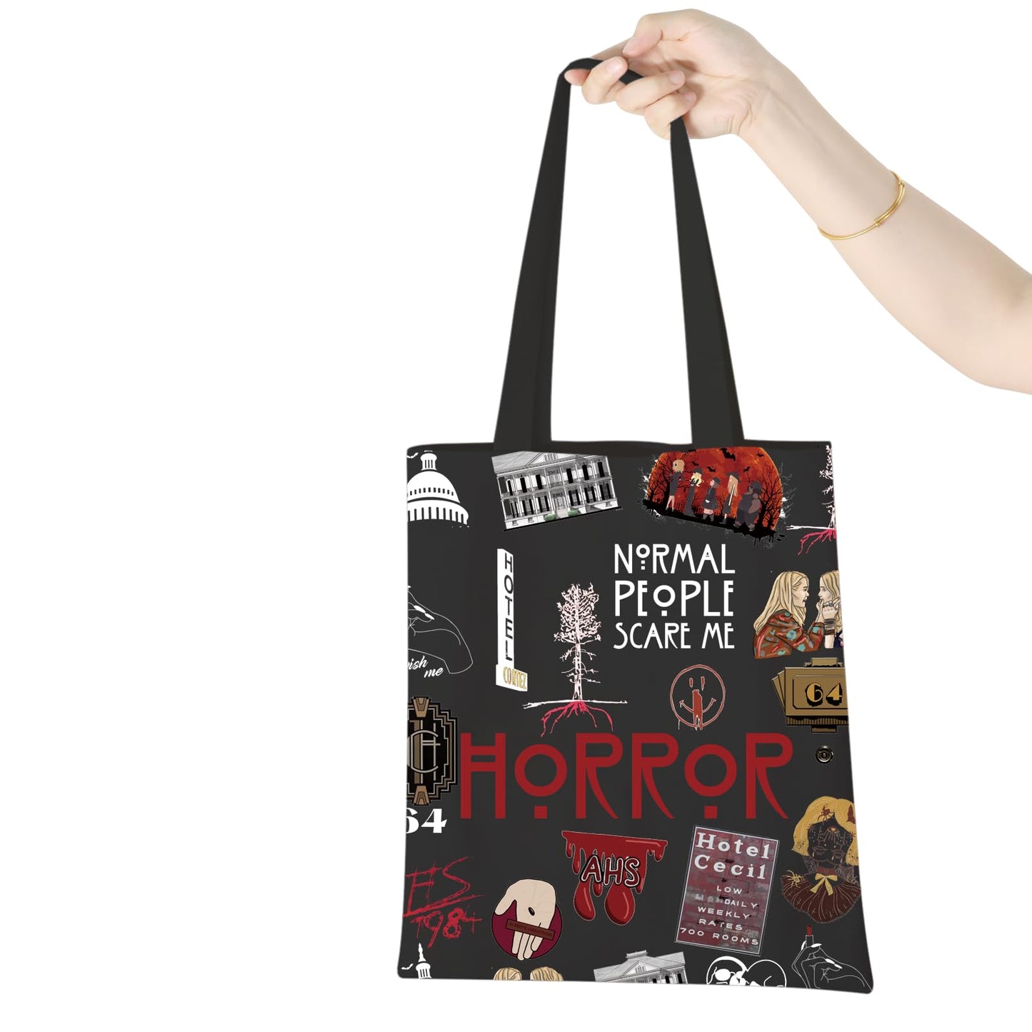 WCGXKO TV Show Inspired Gift Horror TV Show Canvas Tote Bag Reusable Bag Shopping Bag For Fans (Scare tote)