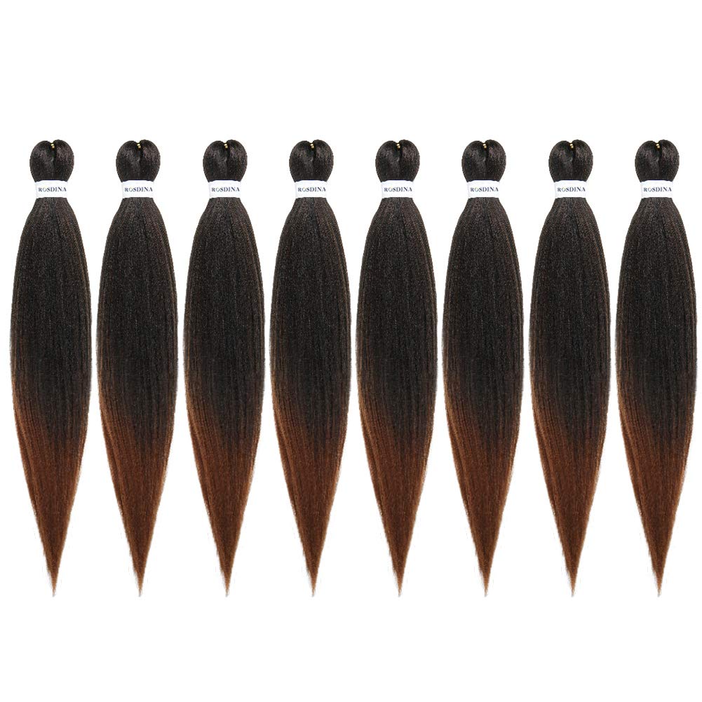 ROSDINA Pre-stretched Braiding Hair - 24 Inch 8 Packs Ombre Brown Long Braiding Hair For Twist or Box Braids, Yaki Texture Hot Water Setting Synthetic Braiding Hair Extensions (24 Inch, T30-8P)