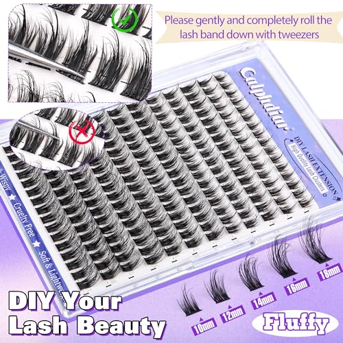 Calphdiar Lash Clusters Fluffy Eyelash Clusters Wispy Cluster Eyelash Extensions 10-18mm CC Curl Individual Lashes Clusters DIY Lash Extension 192pcs Natural Cluster Lashes Extension at Home