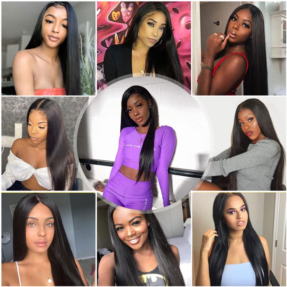 FDX 16 Inch Straight HD Lace Front Wigs Human Hair Pre Plucked 13x4 Lace Front Wigs Human Hair 180 Density Transparent Frontal Wigs Human Hair Lace Brazilian Human Hair Wigs for Black Women Glueless