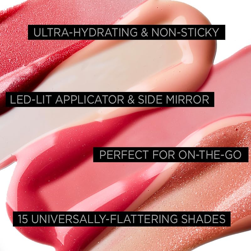 Pure Cosmetics Pure Illumination Lip Gloss - LED-lit Applicator w/Side Mirror - Non-Sticky, Moisturizing & Hydrating Lip Glosses - Soothes & Heals Dried Chapped Lips (Wine Berry)