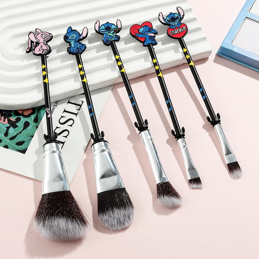 Interstellar Baby Makeup Brushes Set - 5Pcs Creative Stitch Theme Cosmetic Brushes Set, Premium Synthetic Foundation Eyeshades Brush Set Best Gift for Young Girl Women (Black mix Yellow)