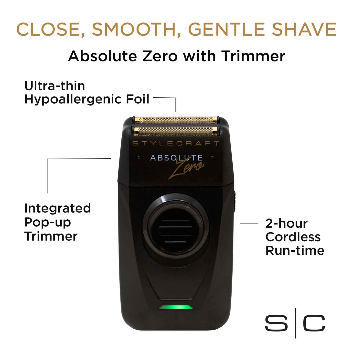 StyleCraft Absolute Zero Professional Finishing Foil Shaver with Built-in Retractable Trimmer, USB-C Rechargeable