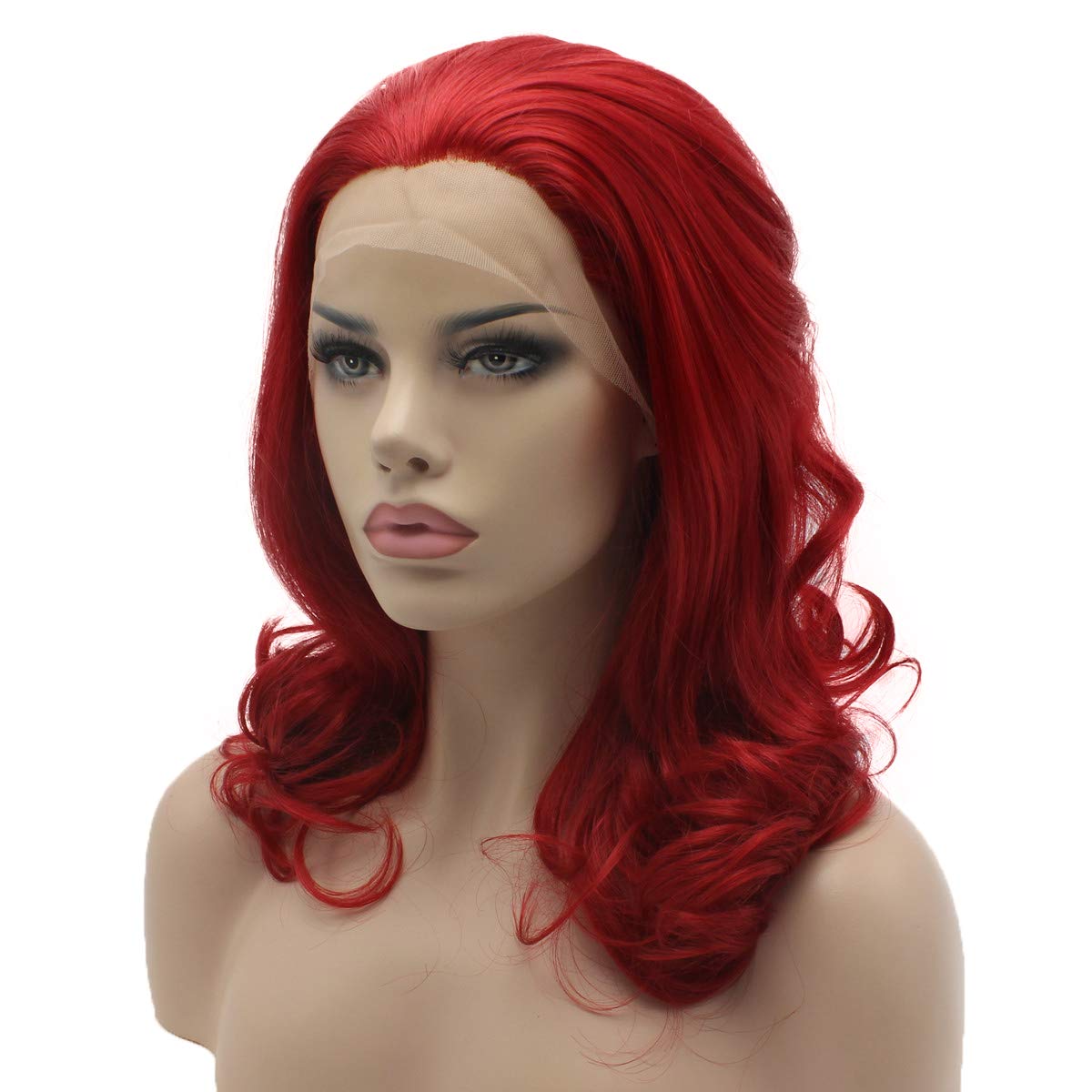 Lushy Stylish Medium Length Red Wig Heat Friendly Heavy Density Synthetic Lace Front Wig