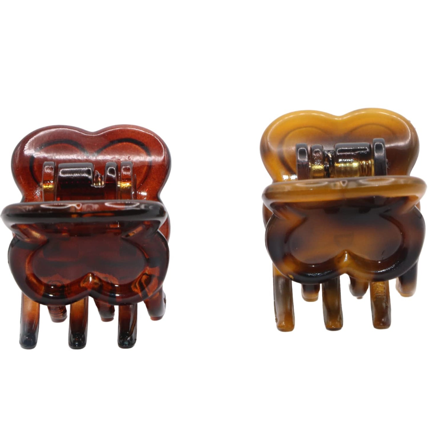 Parcelona French Petunia Mini 1" Celluloid Acetate Set of 2 Covered Spring Jaw Hair Claw Clip for Fine Hair with Very Tight Grip Women Hair Accessories, Made in France(Tortoise Shell Brown and Savana)