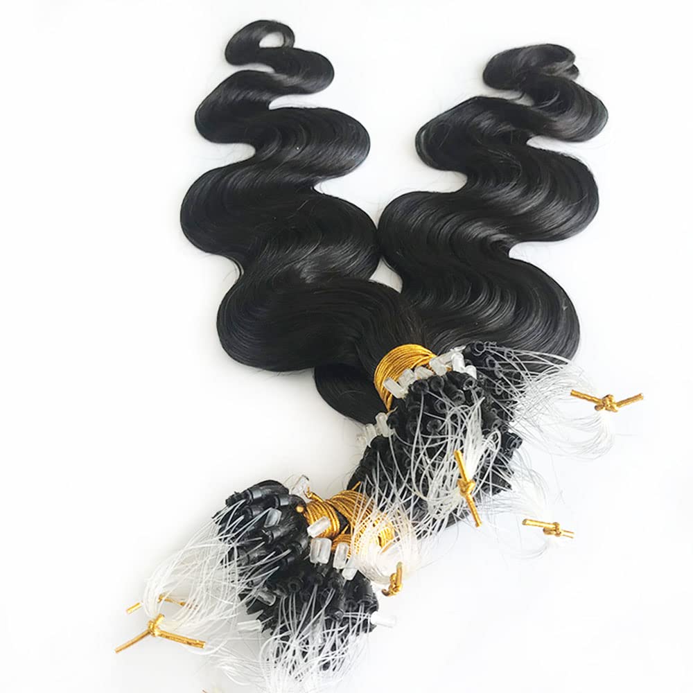 Body Wave Micro Loop Hair Extensions Human Hair 100G YiXing Microlink Human Hair Extensions for Black Women Bead Hair 100 Strands ,1G/Strand Micro Loop Ring Hair Extension Wavy Brazilian Hair 10Inch