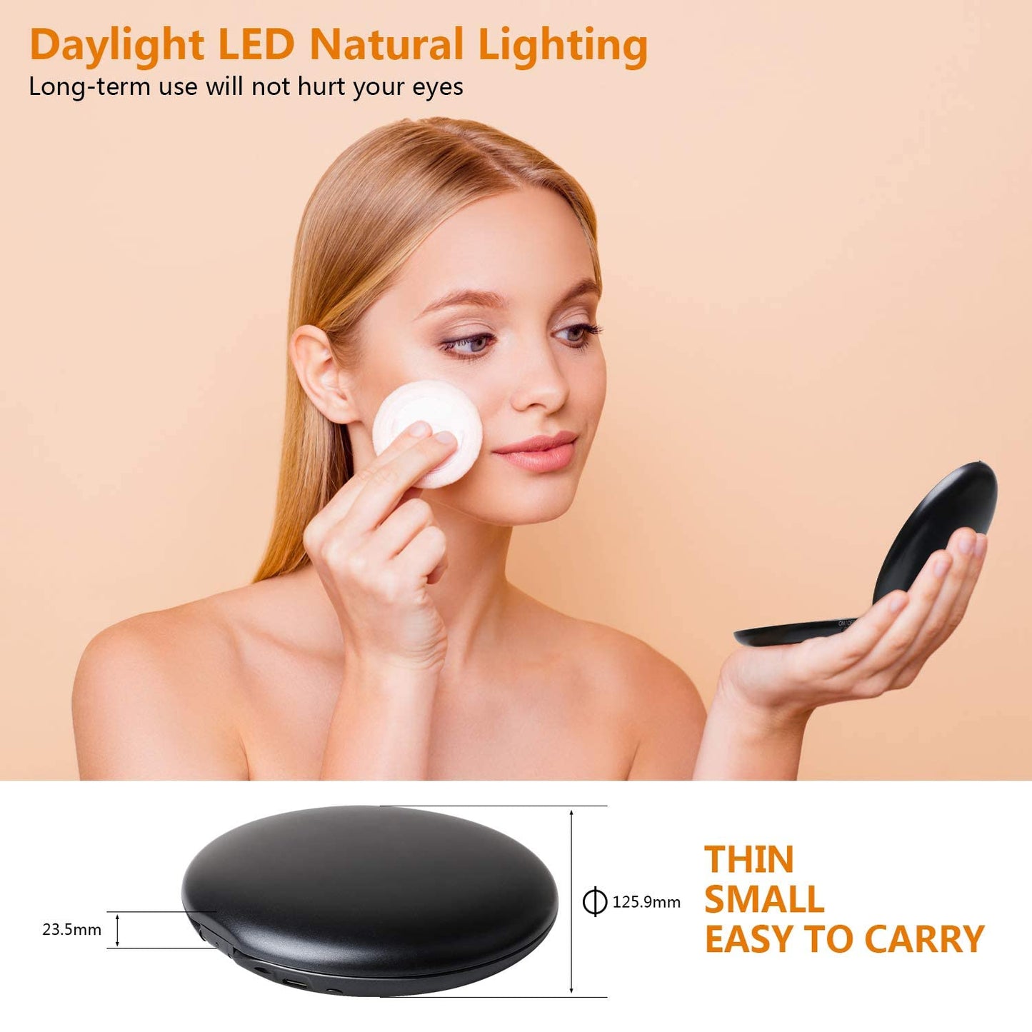 LED Lighted Travel Makeup Mirror Foldable, Dual Sided Vanity Mirror with Lights Portable Compact Illuminated Folding Tabletop Cosmetic Mirror, 1x/5x Magnifying Handheld Pocket Mirrors