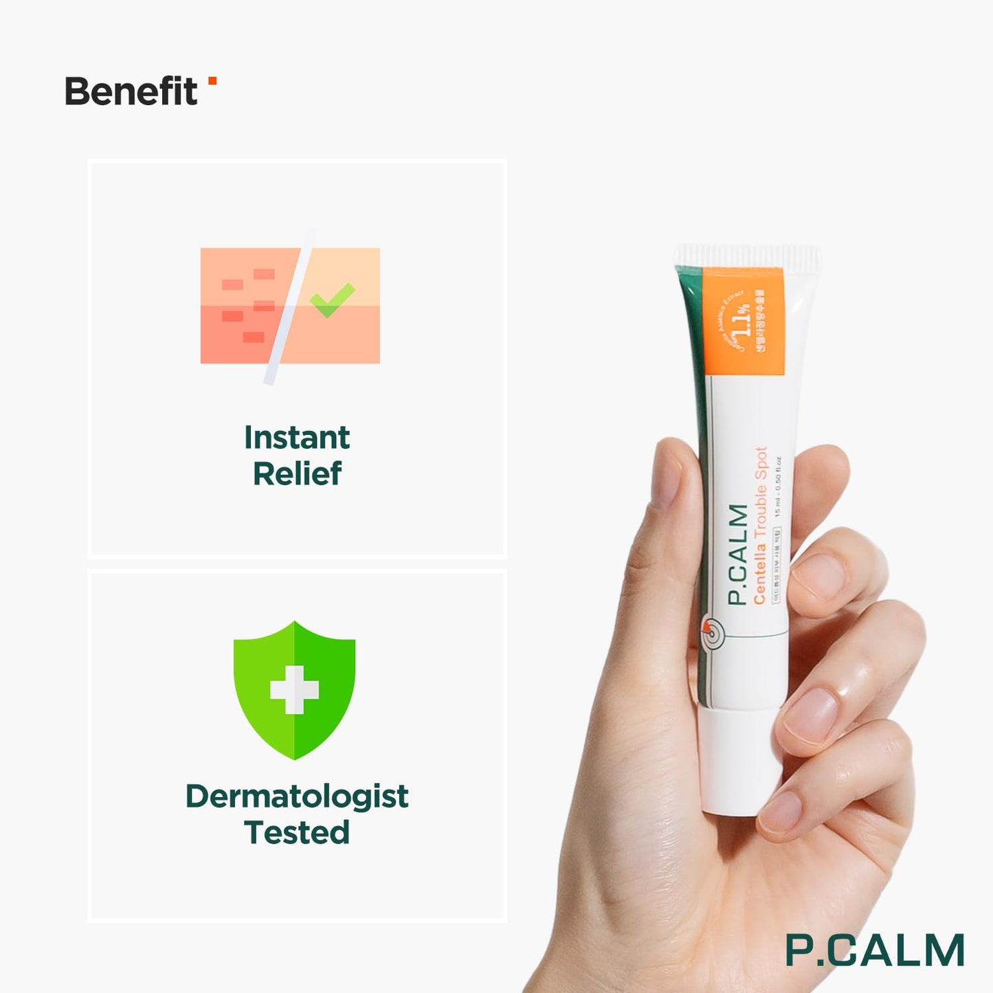 P.CALM Centella Trouble Spot 0.5 fl.oz | Vegan Trobuble Spot Relief Cream for Sensitive Skin | Korean Skincare