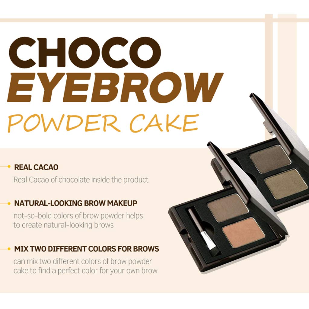 SKINFOOD Choco Eyebrow Powder Cake from Real Cacao - Eyebrow Powder Duo Palette with Minerals - Great Gifts Ideas for Women, Mom, Teacher, Officemate, Sister, Best Friend (#2 Grey Brown)