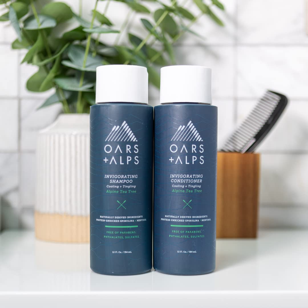 Oars + Alps Men's Sulfate Free Hair Shampoo, Conditioner, and Body Wash Kit, Moisturizing Skin Care Infused with Witch Hazel and Tea Tree Oil, Alpine Tea Tree Scent