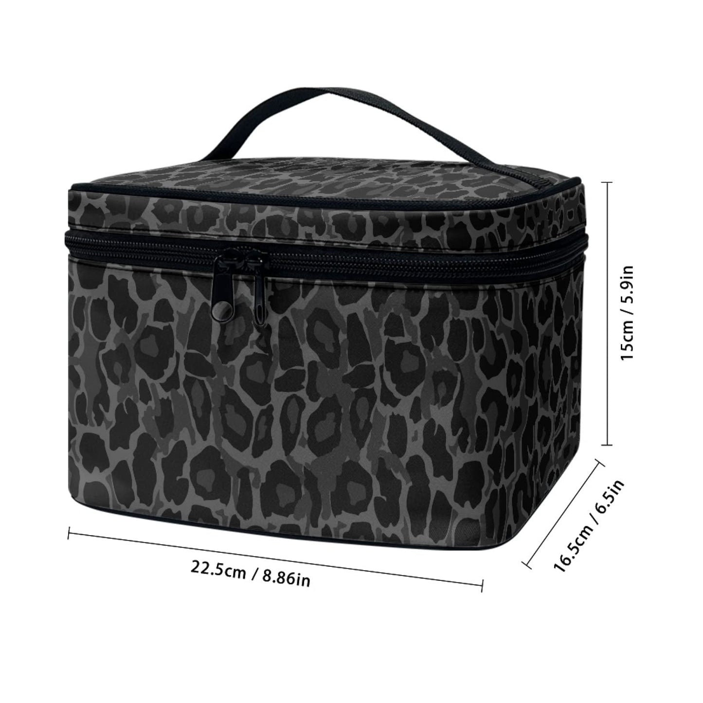 Horeset Black Leopard Print Makeup Bag Cosmetic Organizer Storage Pouch Purse Zipper Toiletry Bag with Handle and Inside Pocket