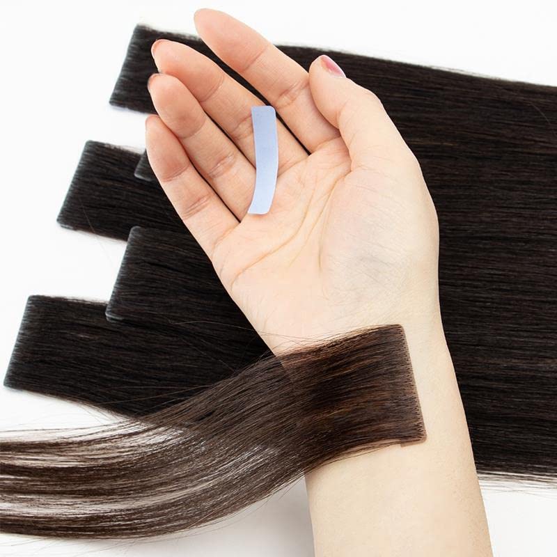 ELFSECRET Human Hair Tape In Hair Extensions Natural Black Color Seamless Invisible PU Skin Weft Tape in 100% Real Human Hair Silky Straight Hair Extensions Soft Thick End (14 Inch, 1B Natural Black)