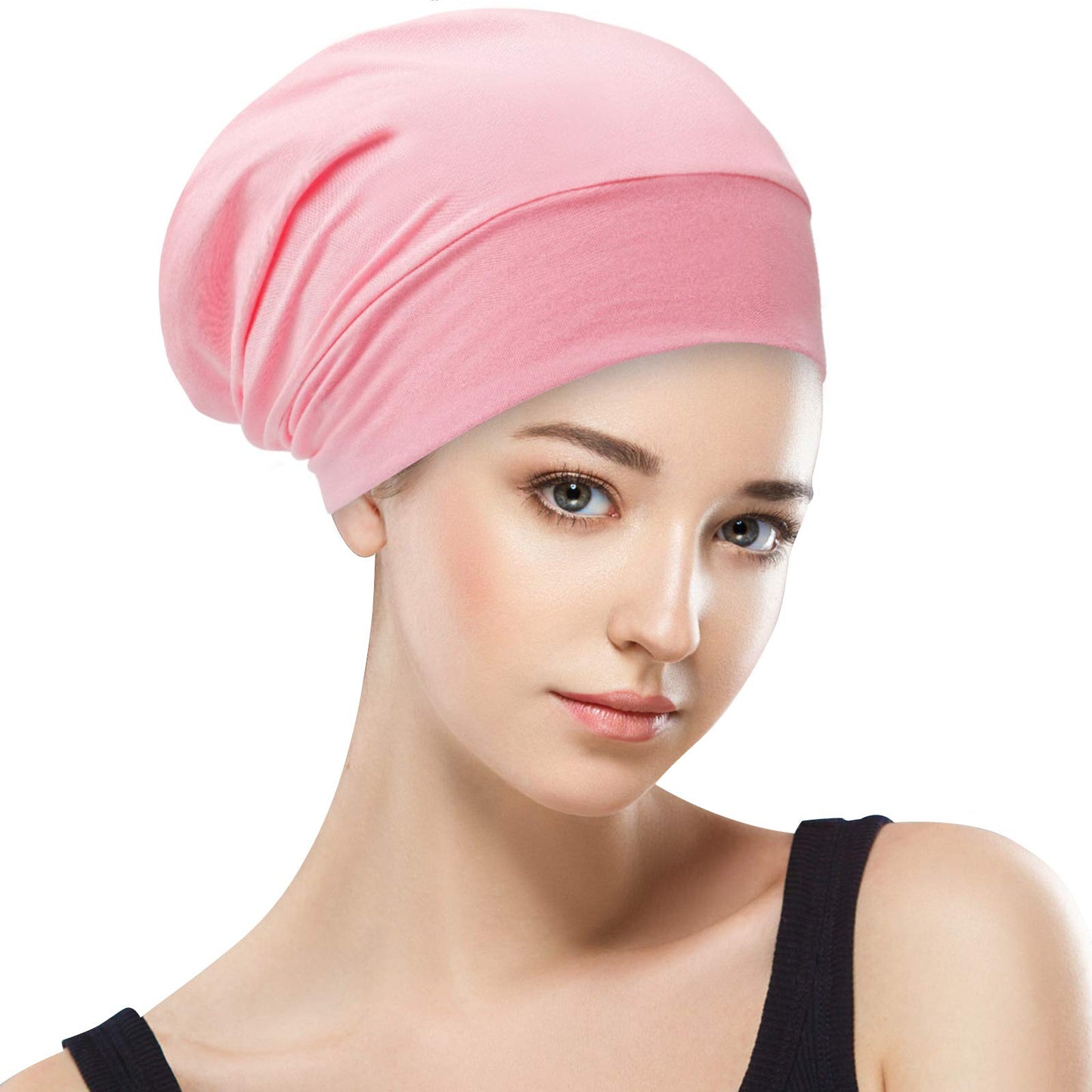 Silk Satin Lined Bonnet Sleep Cap - Adjustable Stay on All Night Hair Wrap Cover Slouchy Beanie for Curly Hair Protection for Women and Men - Solid Pink