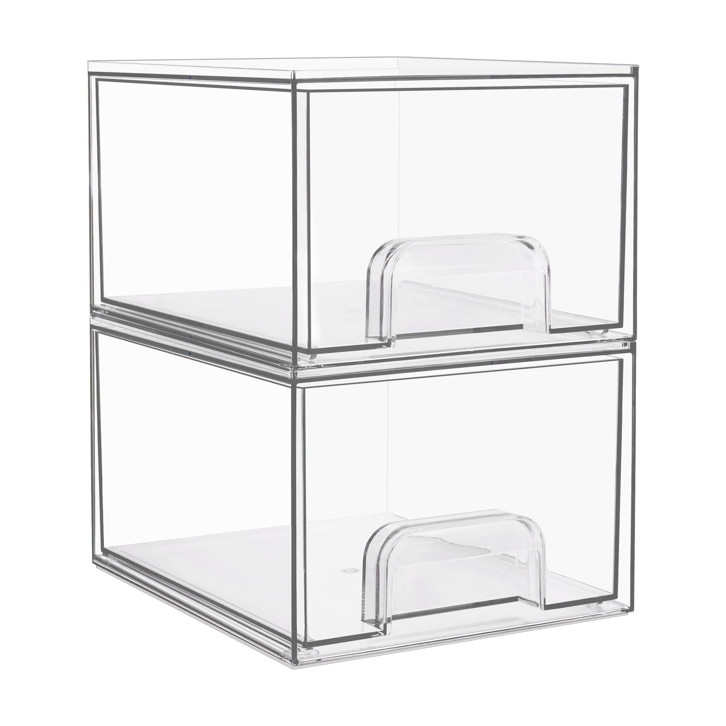 Vtopmart 2 Pack Clear Stackable Storage Drawers, 4.4'' Tall Acrylic Bathroom Makeup Organizer,Plastic Storage Bins For Vanity, Undersink, Kitchen Cabinets, Pantry, Home Organization and Storage