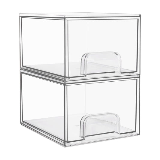 Vtopmart 2 Pack Clear Stackable Storage Drawers, 4.4'' Tall Acrylic Bathroom Makeup Organizer,Plastic Storage Bins For Vanity, Undersink, Kitchen Cabinets, Pantry, Home Organization and Storage