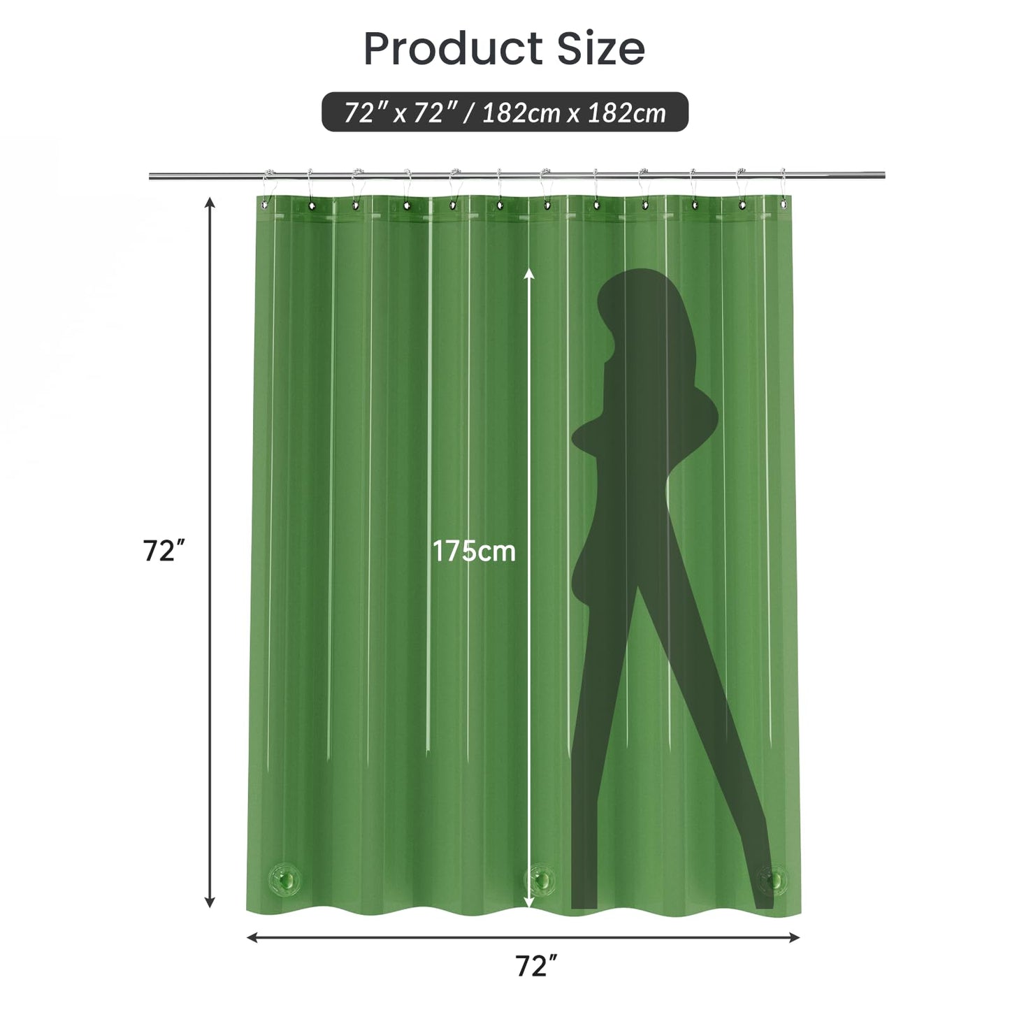 AmazerBath Premium EVA Shower Curtain Clear Pine Green, Luxury Shower Curtain Dark Green Ultra Soft, Waterproof Bathroom Shower Curtain with 3 Weighted Stones and 12 Grommets, Recyclable Packaging