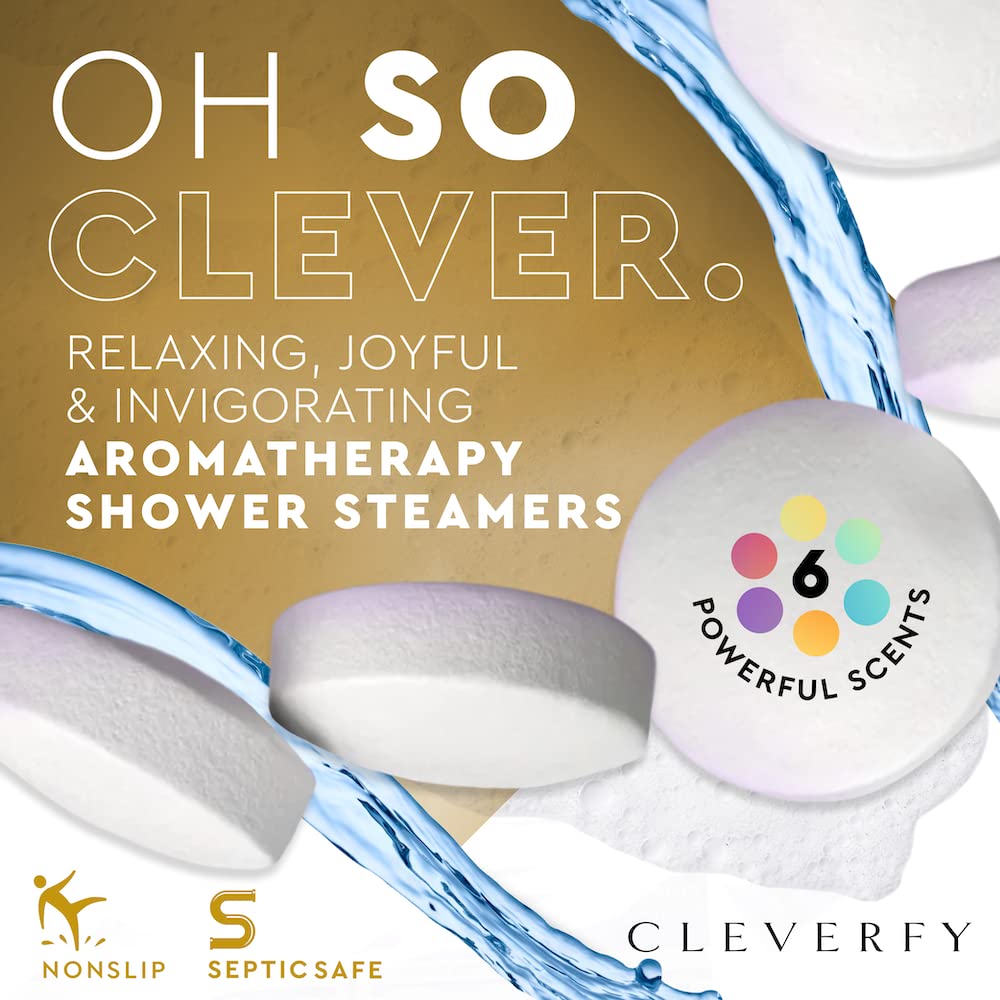 Cleverfy Aromatherapy Shower Steamers for Men - Pack of 6 Shower Bombs with Essential Oils. Unique Relaxation Birthday Gifts for Men Who Have Everything.