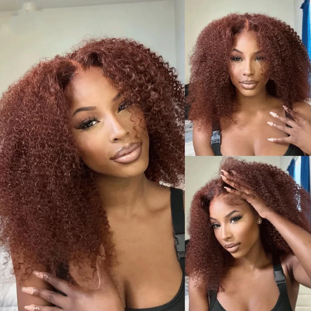 Reddish Brown Bundles Copper Kinky Curly Human Hair Bundles Color 33 Bundles Human Hair 3 Bundles 14 16 18 Inch Auburn Curly Wave Bundles Copper Red Bundles