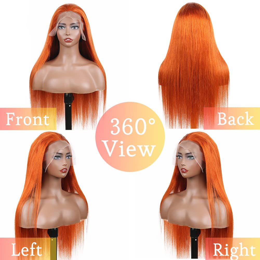 Hevgf 14 inch Ginger Lace Front Wigs Human Hair Ginger Orange Straight Human Hair Wig 13x4 Hd Lace 88j Colored Wigs Human Hair Pre Plucked With Baby Hair For Woman 180% Density