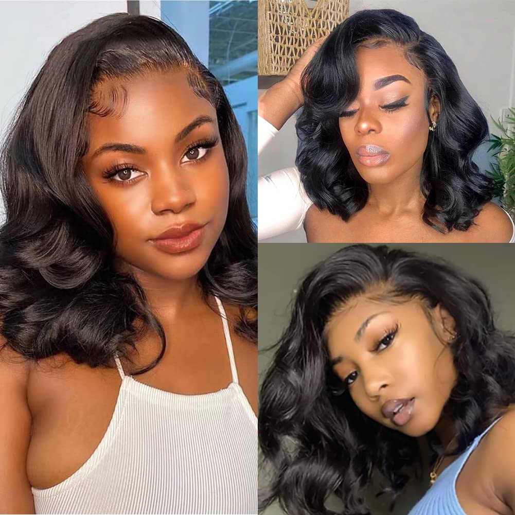 Glueless Short Bob Wig Pre Plucked Wear and Go Glueless Wig Body Wigs Lace Front Wigs Human Hair Upgraded No Glue 4x4 Lace Closure Wigs Human Hair for Black Women Natural Hairline (14lnch)