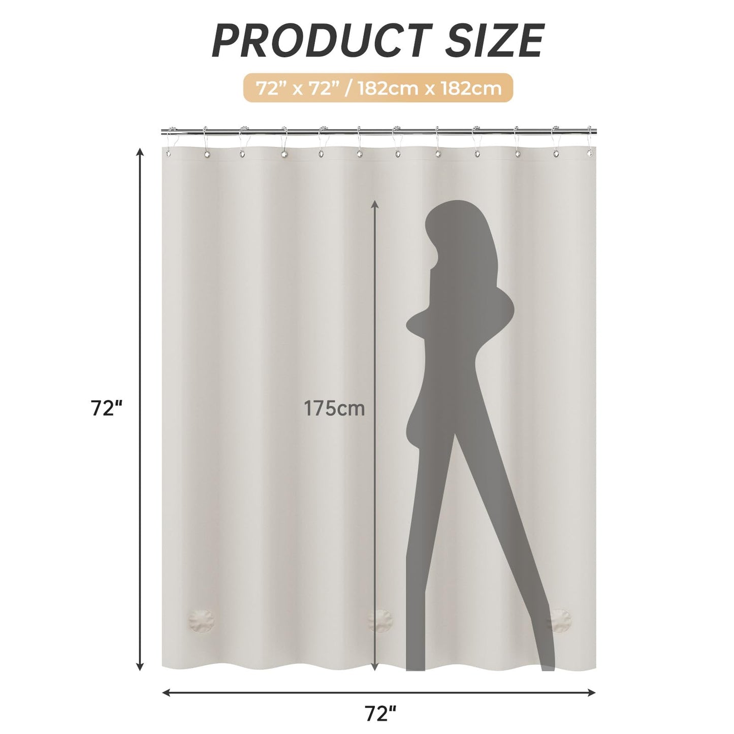 AmazerBath Tan Shower Curtain Plastic, Thick PEVA Shower Curtain Tan, Khaki Shower Curtain Waterproof 72x72, Tan Shower Curtains for Bathroom Heavy Duty with 3 Weighted Stones and 12 Grommets